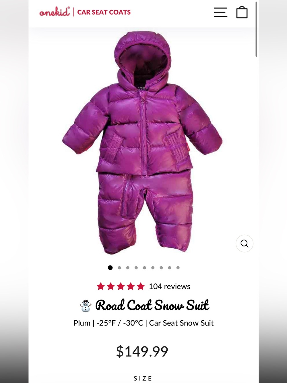 NWOT Onekid Carseat Safe baby snow suit 6-12M